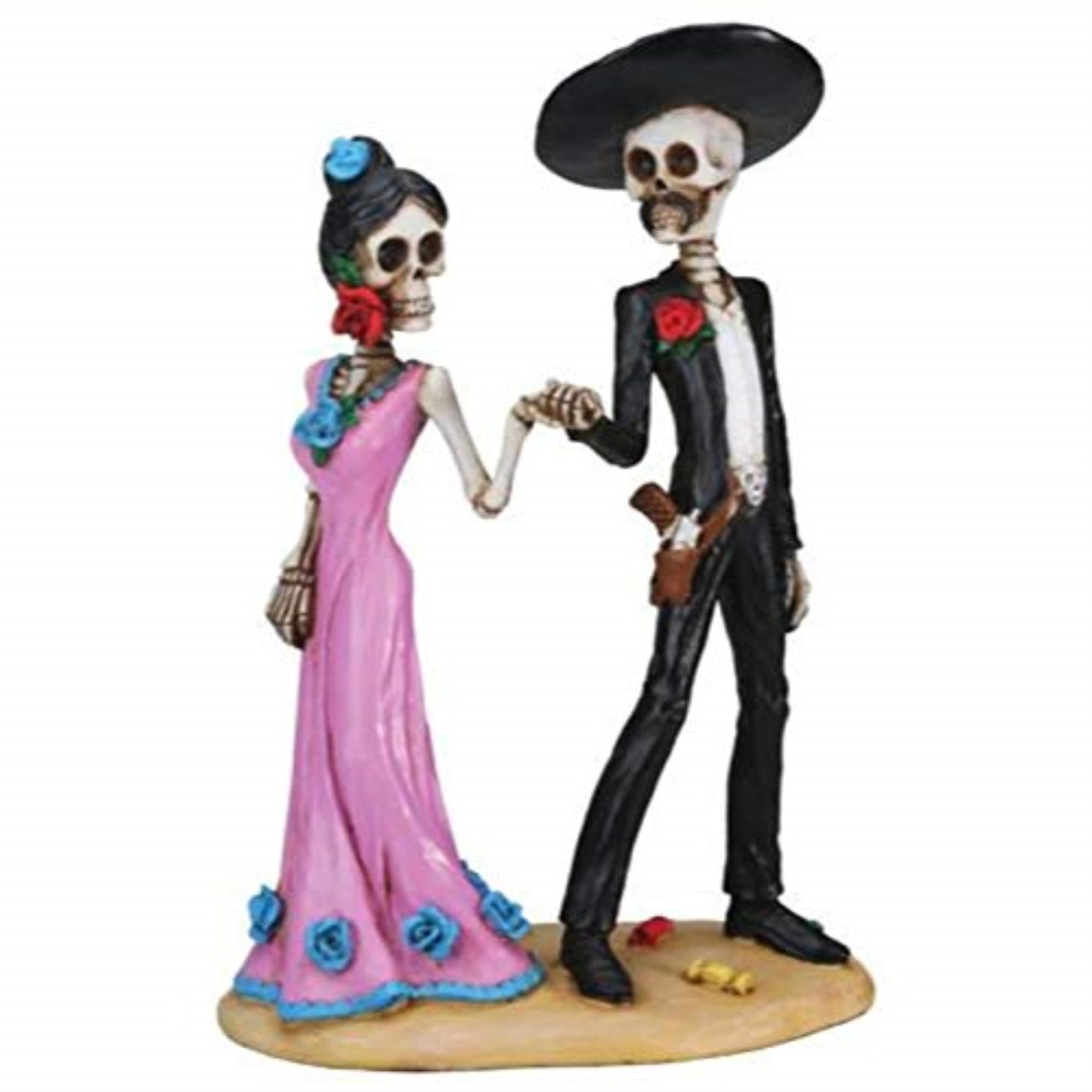 Skeleton Couple Holding Hands Day of The Dead Halloween Figurine 5.5 inch