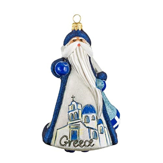 Joy to the World Glitterazzi International Grecian Greece Santa Polish Glass Christmas Ornament