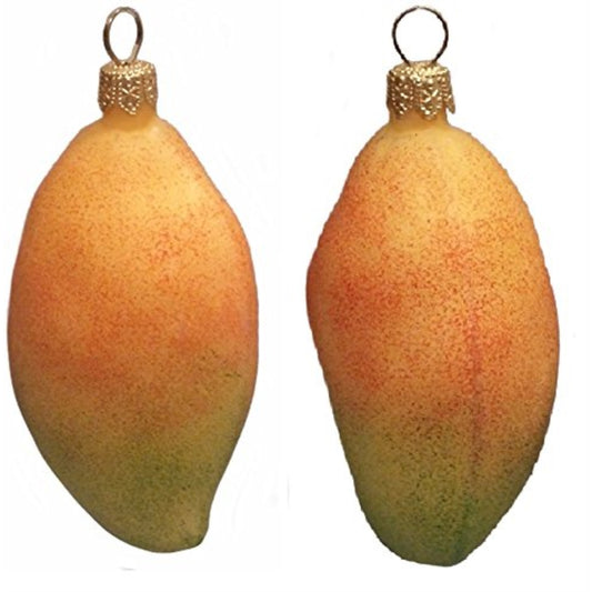 Pinnacle Peak Trading Mango Fruit Polish Mouth Blown Glass Christmas Ornament Set of 2
