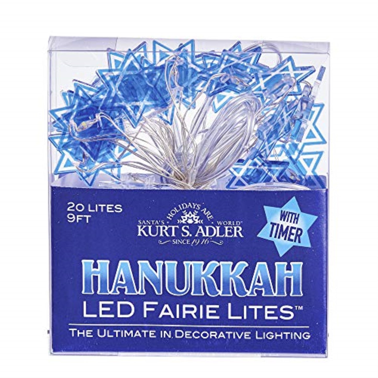 20 Count Battery Operated Star of David LED Fairy Lights, 9 ft Clear Wire