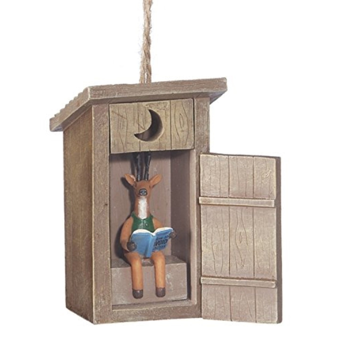Outhouse with Deer Inside Resin Hanging Christmas Ornament 3.5 inch