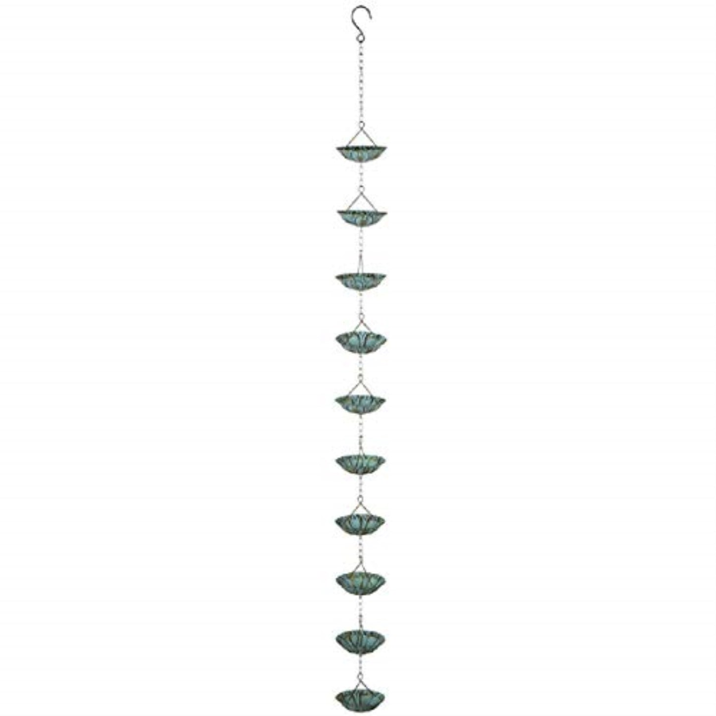 Green Patina Flower Iron Metal Outdoor Garden Decoration Rain Chain 58 inch