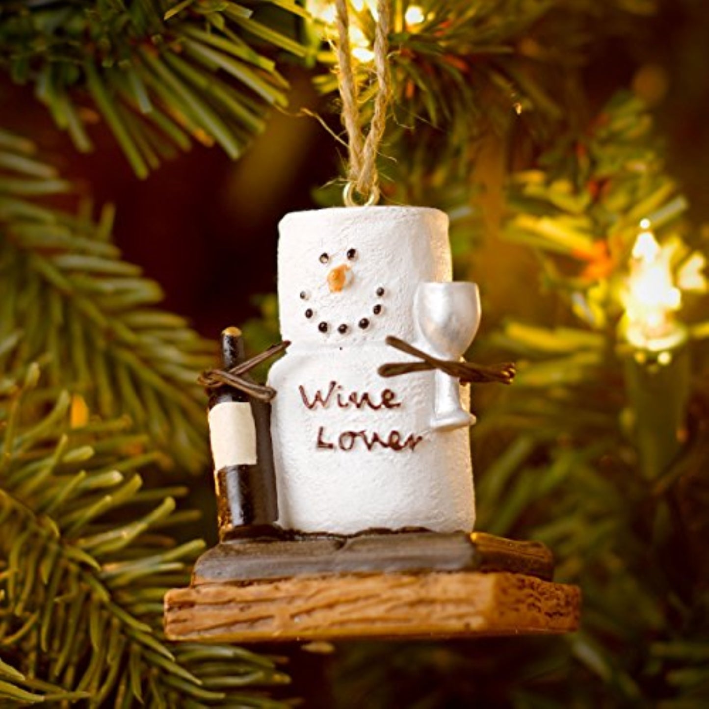 Smores Marshmallow Snowman Wine Lover Resin Christmas Tree Ornament 2 inch