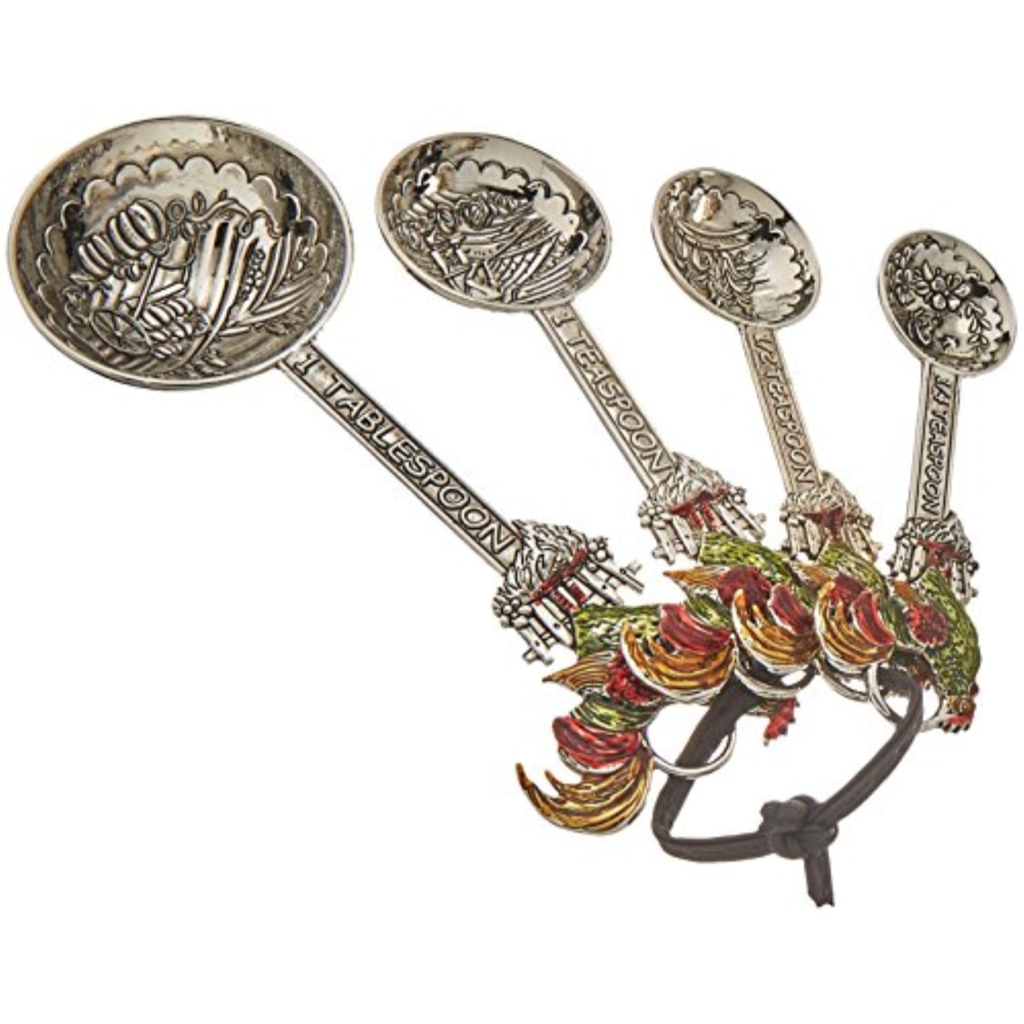 Rooster Zinc Metal Measuring Spoons 4 Piece Set