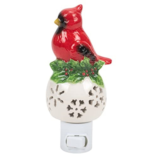 Christmas Cardinal with Holly Night Light Red Bird Electric Plug-In