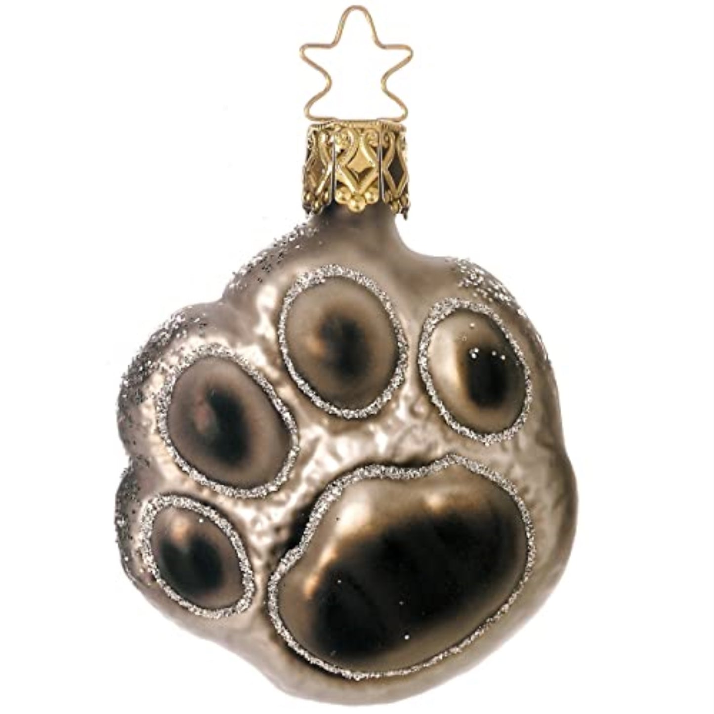 Inge Glas Grey Paw Print German Glass Christmas Ornament FREE BOX 2.6 Inch