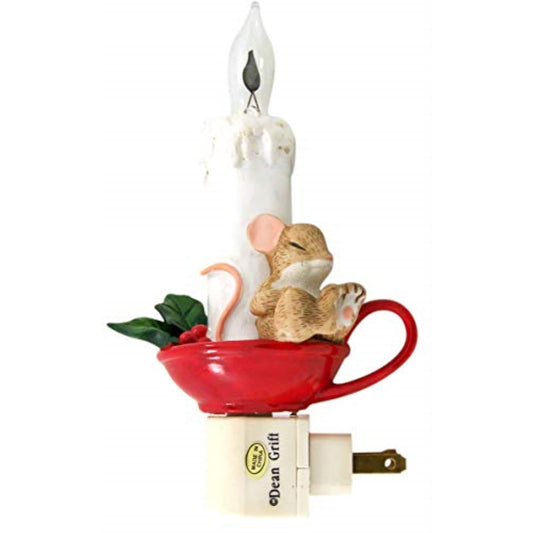 Roman Sleeping Mouse By Candlelight 7 Inch Resin Swivel Plug-In Holiday Wall Night Light