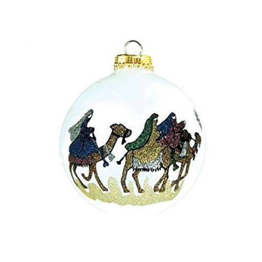 Jesus is Born Three Kings Nativity Made in the USA Glass Christmas Ornament
