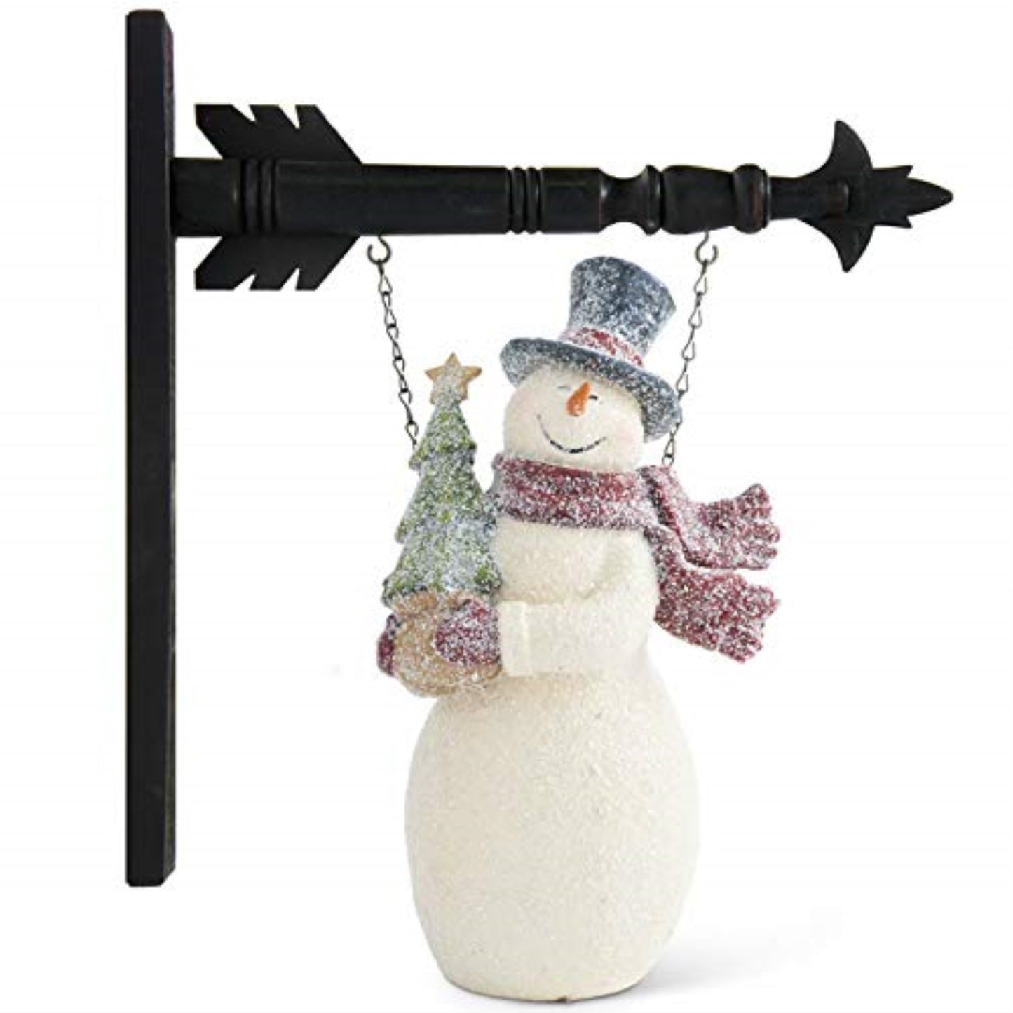 K&K Interiors White Resin Glittered Vintage Snowman Christmas Arrow Replacement Sign 8.75 inch - Arrow Sold Separately