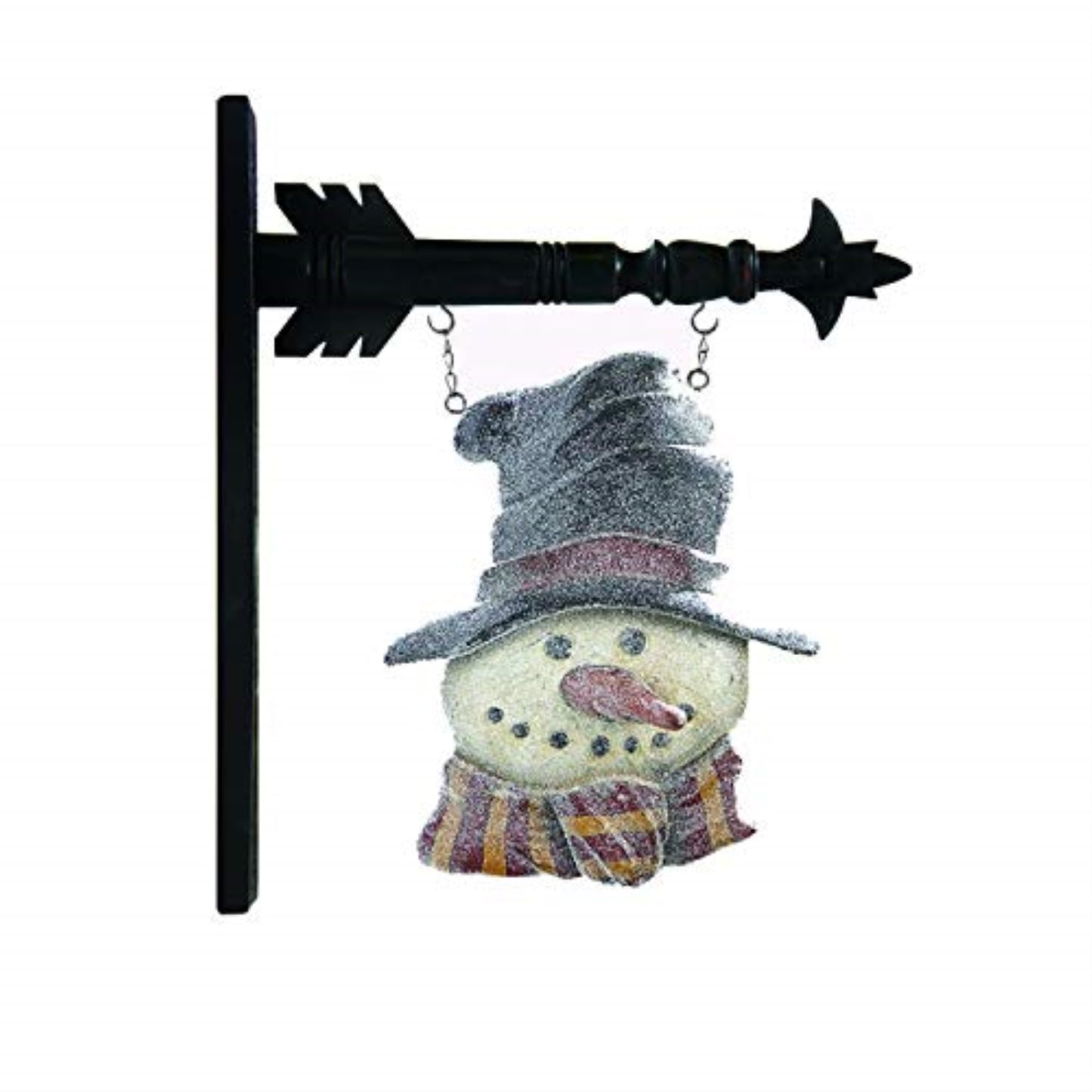 K&K Interiors Resin Glitter Snowman in Top Hat Arrow Replacement Sign 14 inch - Arrow Sold Separately