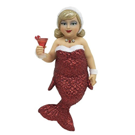 December Diamonds Miss Jolly Mermaid with Cocktail Christmas Ornament 5555055