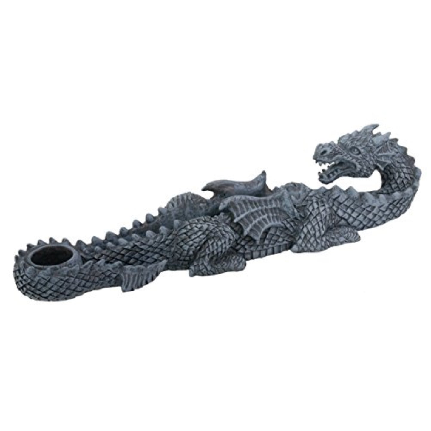 Grey Mythical Dragon Looking Backwards Fantasy Incense Burner