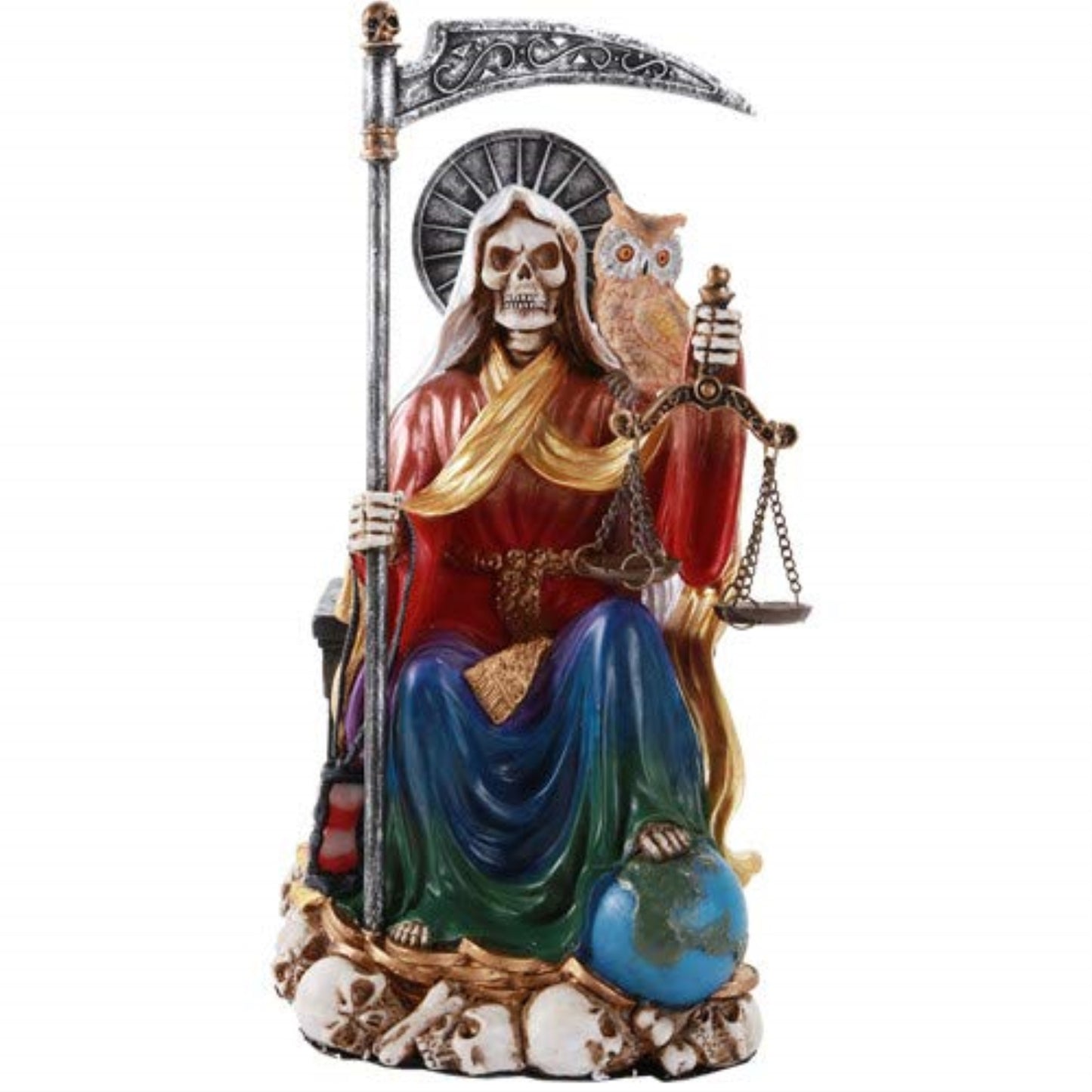 Rainbow Santa Muerte Saint of Holy Death Seated Religious Statue 9 Inch Seven Powers