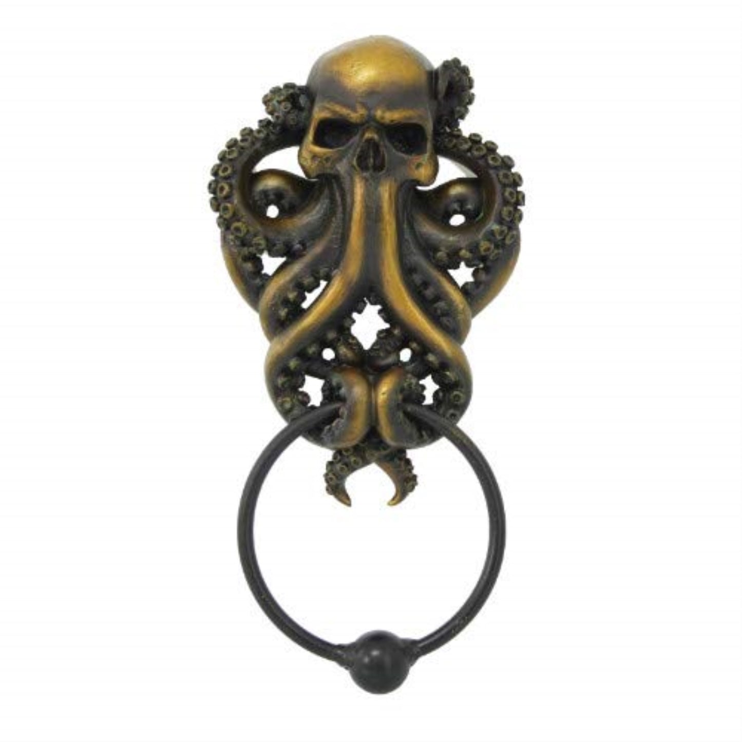 Decorative Octopus Skull Monster Resin Door Knocker with Cast Iron Knocker Wall Sculpture 9.25 inch