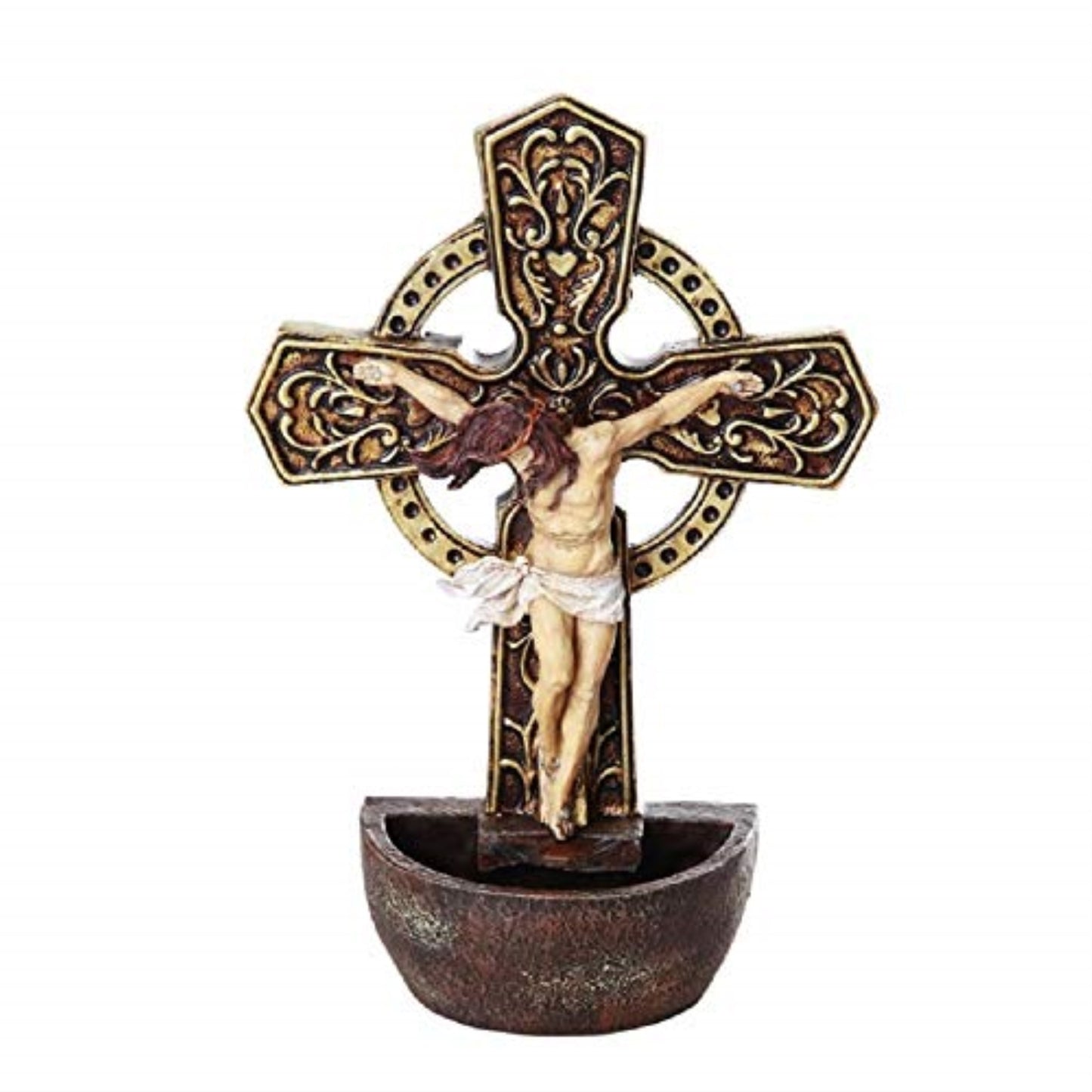 Christ Crucifix Holy Water Font Religious Sacrament Wall Decor 6.75 inches