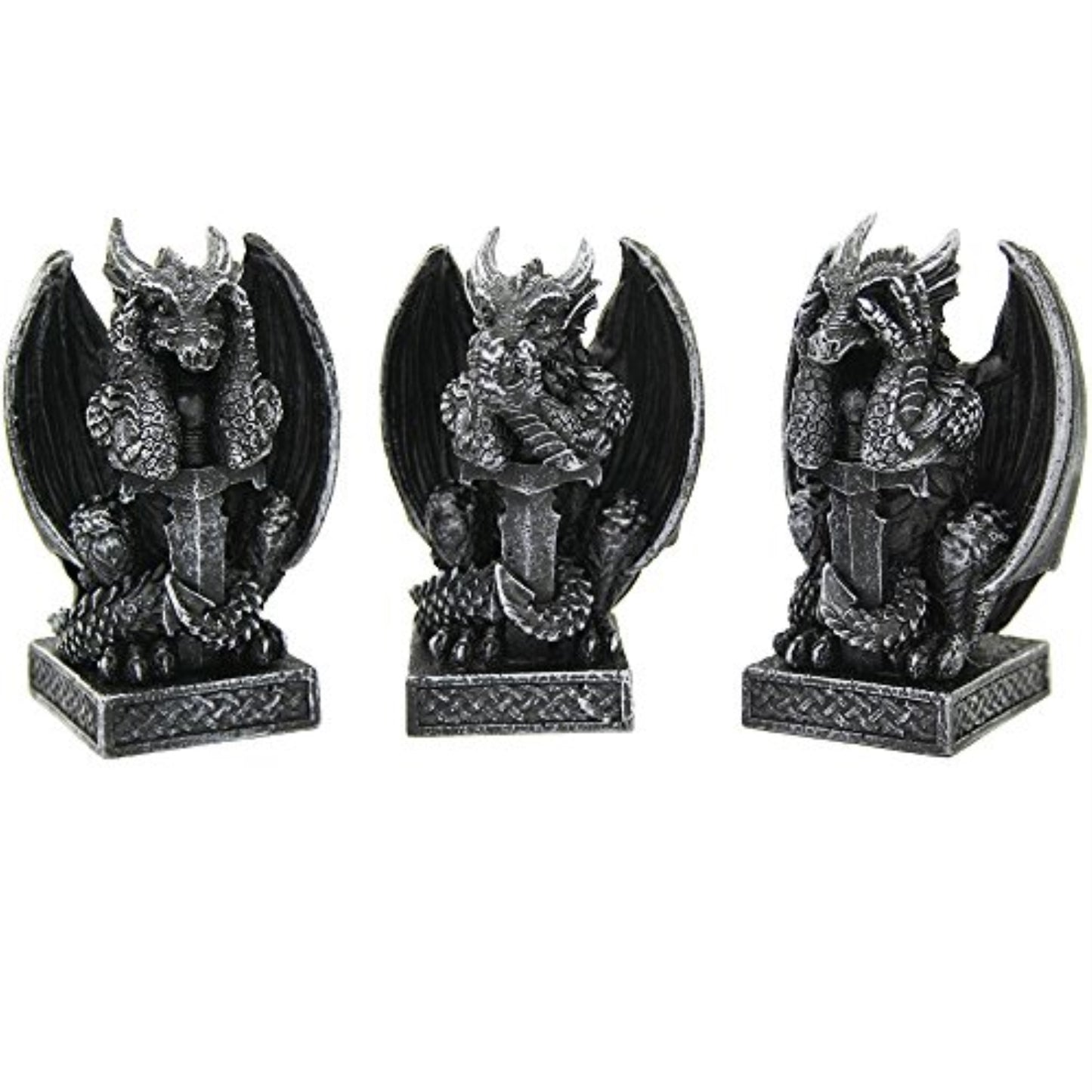 Medieval Dragons See No Evil Speak No Evil Hear No Evil Guardian Dragon Figurines Set 3.4 inch