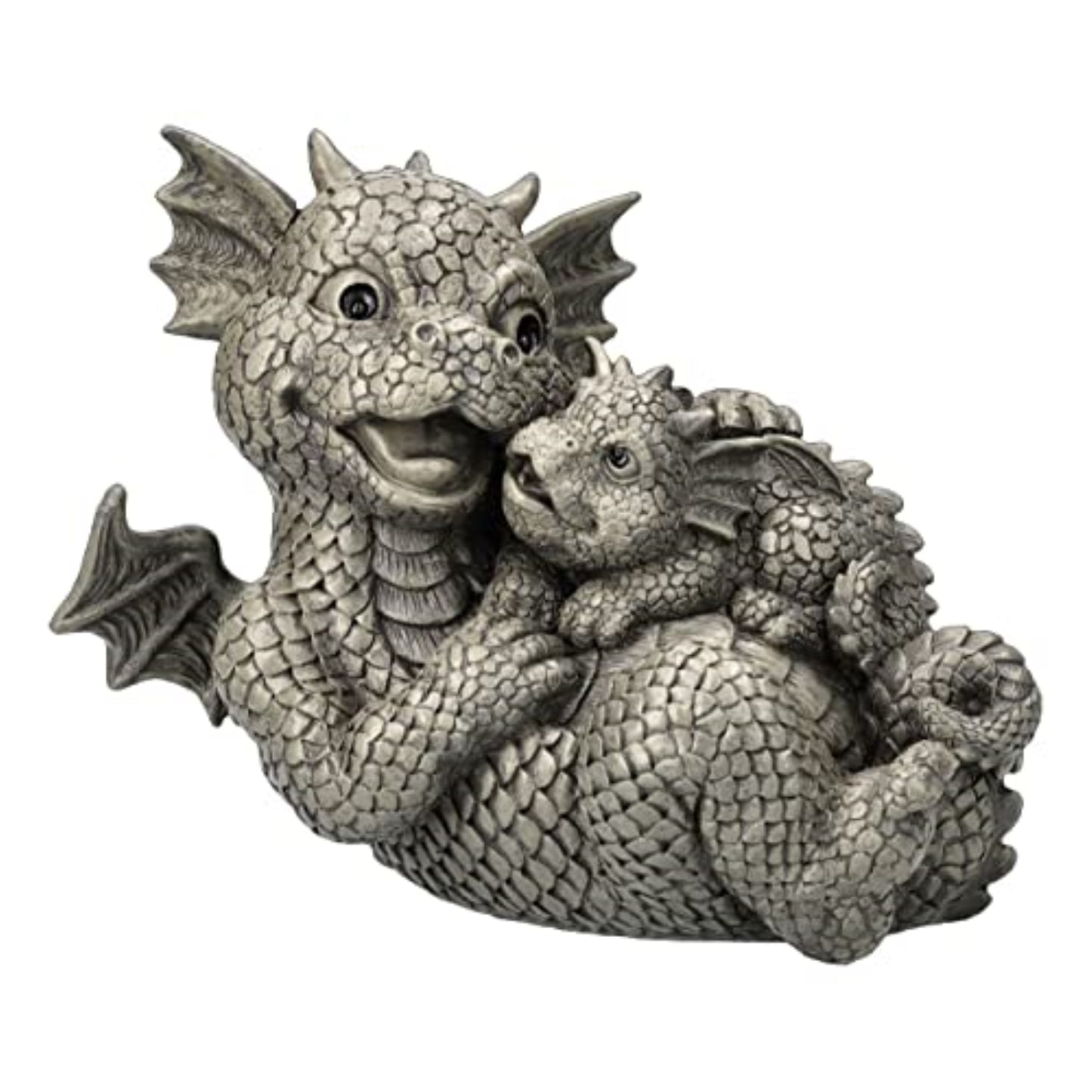 Family Mother and Baby Dragon Garden Display Decorative Statue Sculpture Resin Stone Look 10 inch