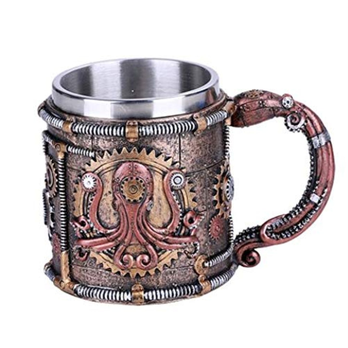 Steampunk Kraken Mechanical Geared Octopus Resin Coffee Mug with Stainless Steel Insert