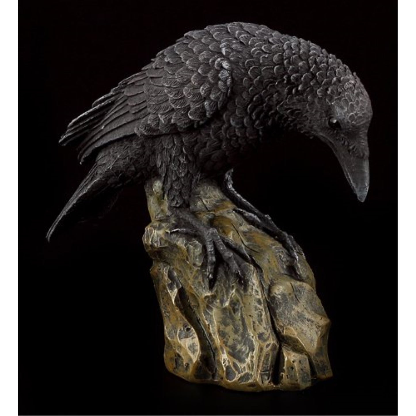 Leaning Black Raven on Rocks Hand Painted Resin Statue Figurine 5.25 inch