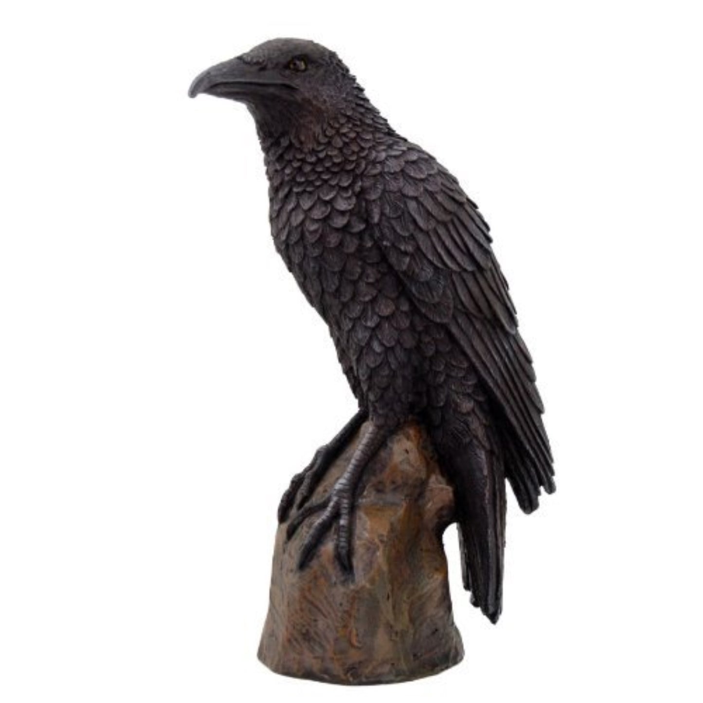 Black Raven Bird on Stump Statue Cold Cast Resin Figurine 6 Inch