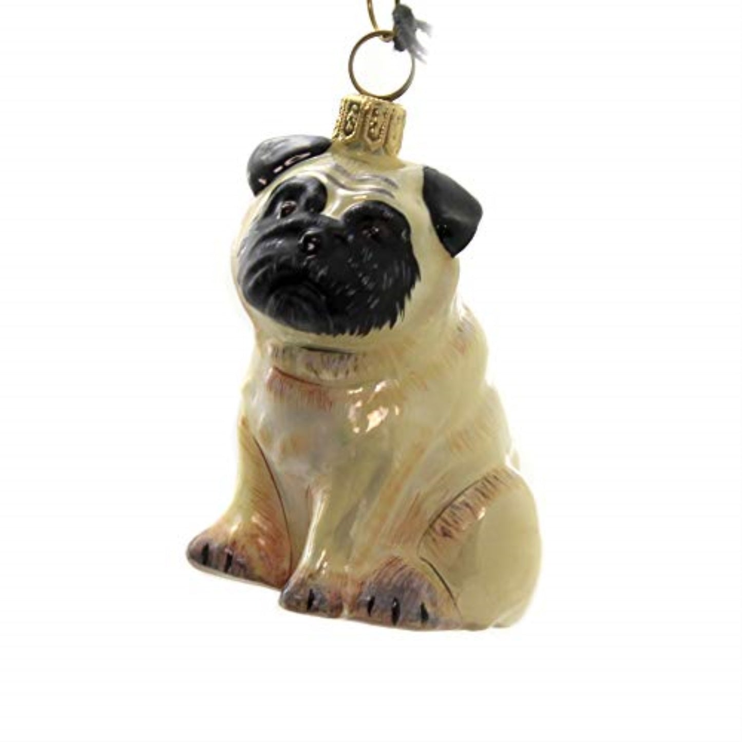 Joy to the World Fawn Pug Dog Polish Blown Glass Christmas Ornament Holiday Decoration Poland