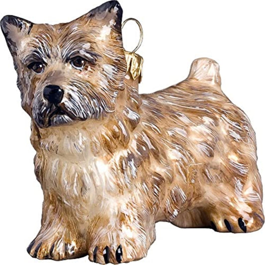 Joy to the World Cairn Terrier Cream Color Polish Glass Christmas Ornament Dog Decoration