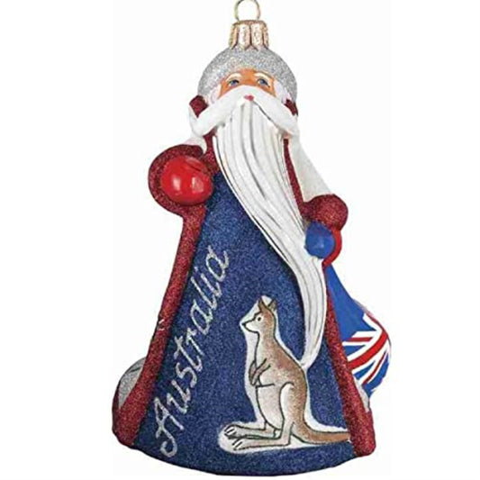 Joy to the World Australian Santa Sydney Opera House Polish Glass Glitterazzi Christmas Ornament