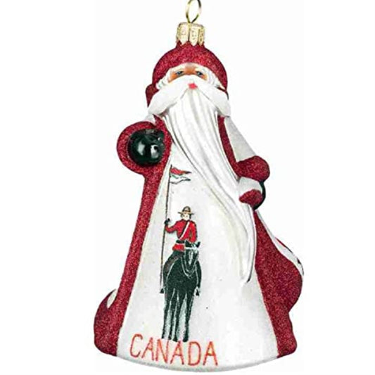 Joy to the World Canadian Santa with Moose Polish Glass Glitterazzi Christmas Ornament