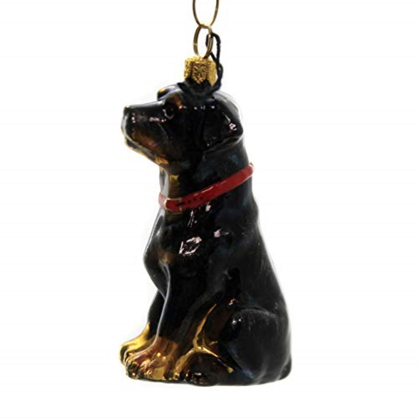 Joy to the World Rottweiler Dog Sitting Polish Blown Glass Christmas Ornament
