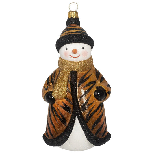 Joy to the World Glitterazzi Tigress Snowman Polish Glass Christmas Ornament