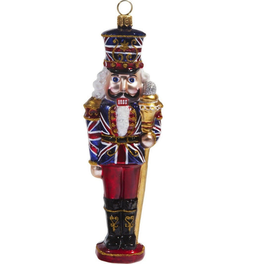 Joy to the World British Nutcracker Polish Glass Christmas Tree Ornament Union Jack England