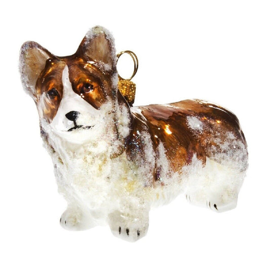 Joy to the World Snowy Pembroke Welsh Corgi Polish Glass Christmas Ornament Dog Pet Decoration