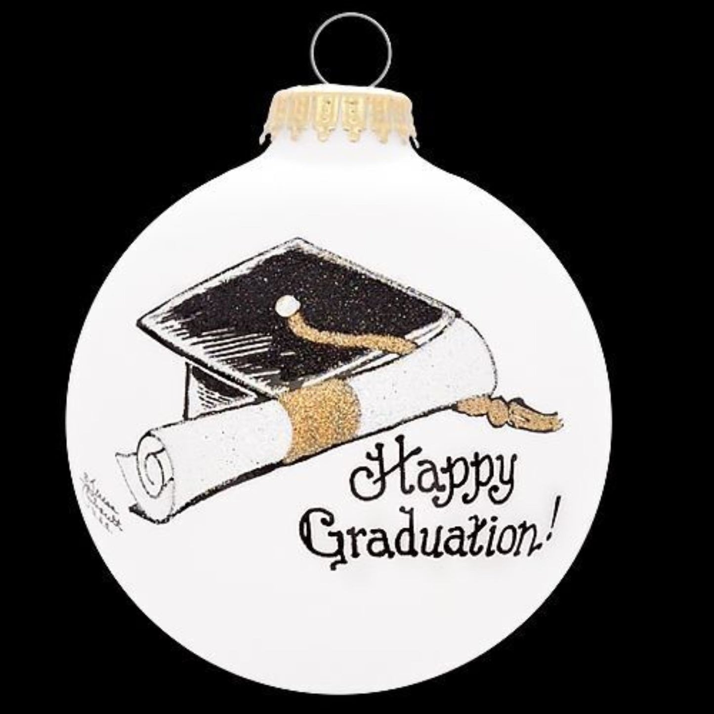 Happy Graduation Cap and Diploma Glass Ornament Made in USA