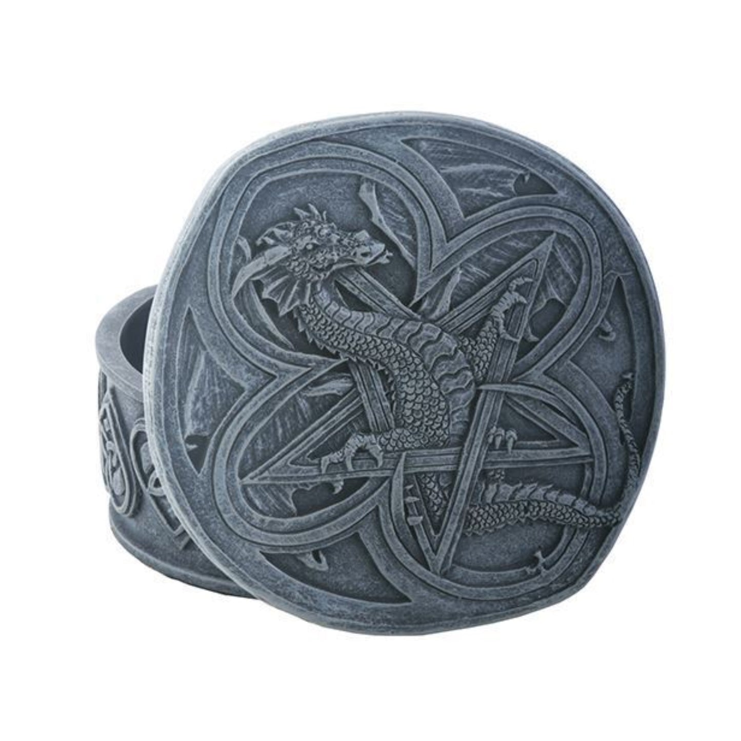 Grey Celtic Dragon and Hearts Decorative Trinket and Jewelry Keepsake Box