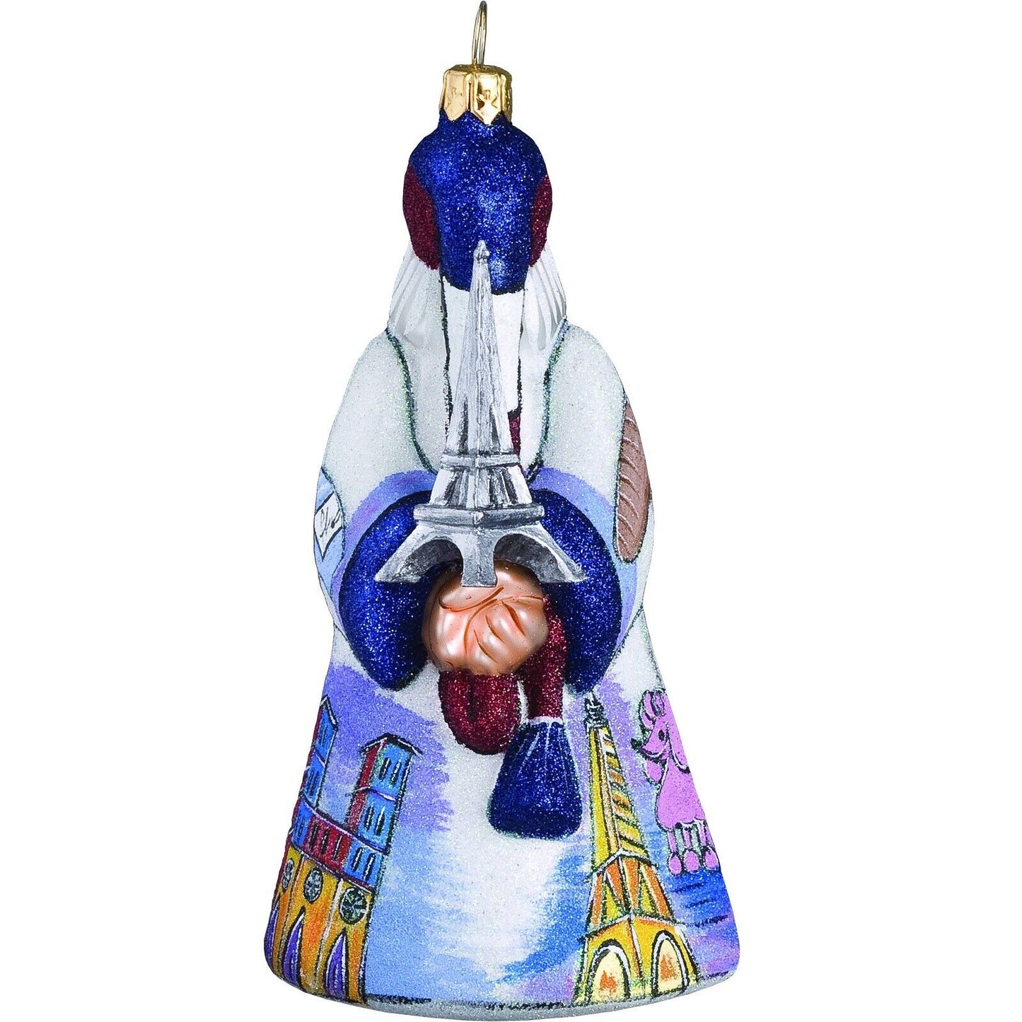 Glitterazzi France Santa with Eiffel Tower Polish Glass Christmas Ornament