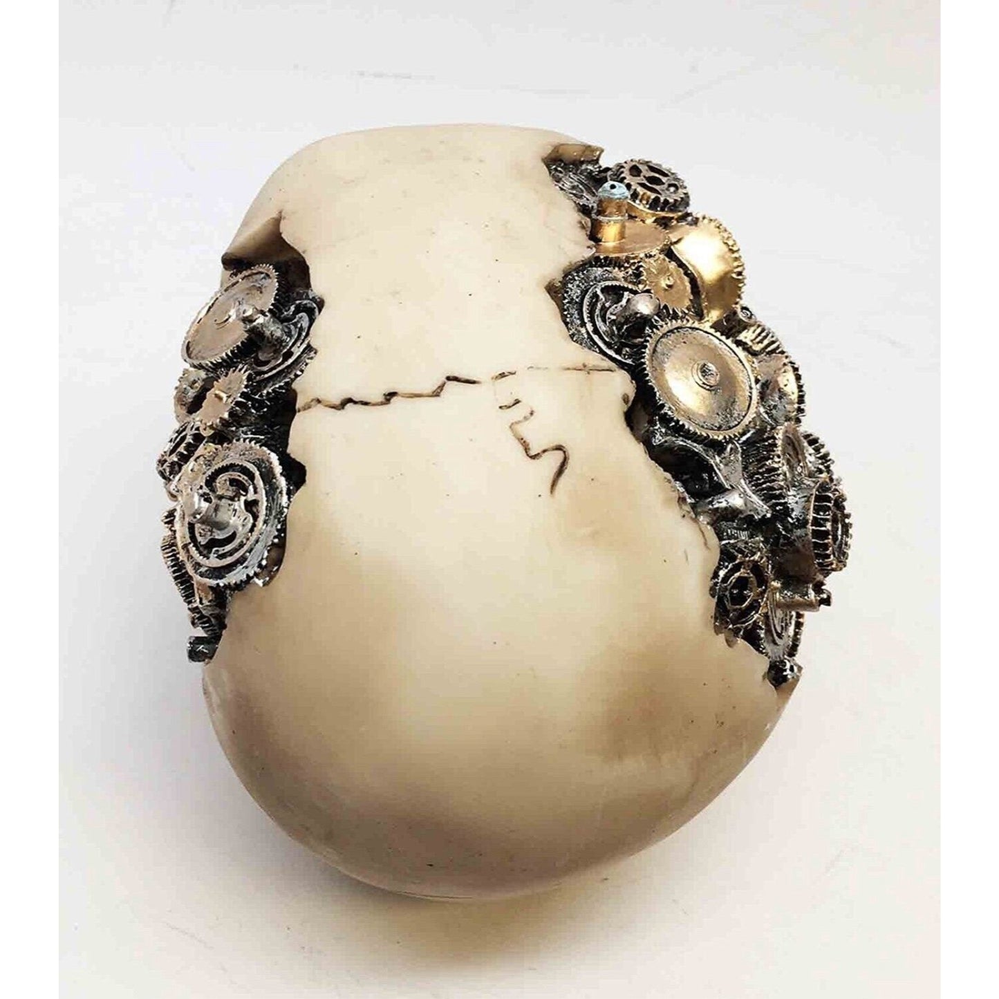 Steampunk Human Skull with Metal Gears Figurine Futuristic Steam Punk Decoration 4.75 inch