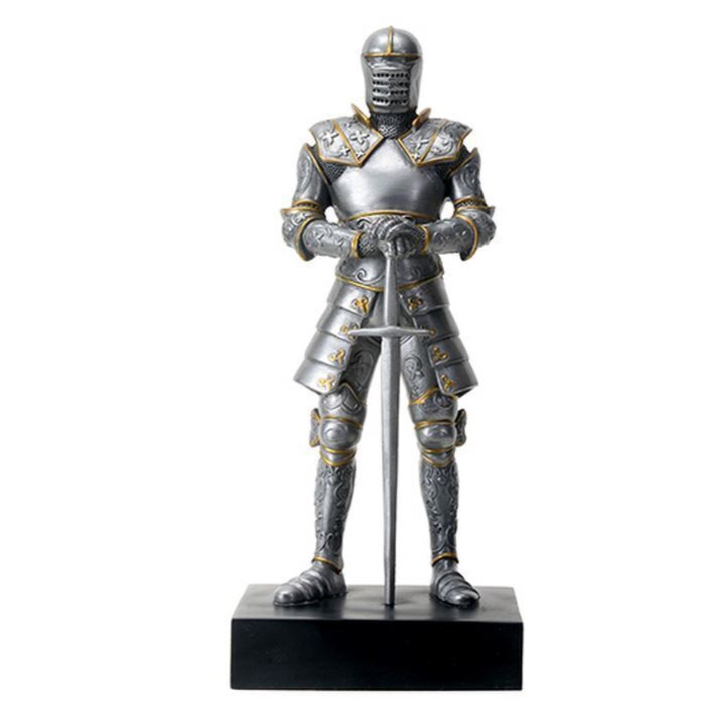 Silver Colored Italian Knight Design Standing Statue in Full Armor 9 inch
