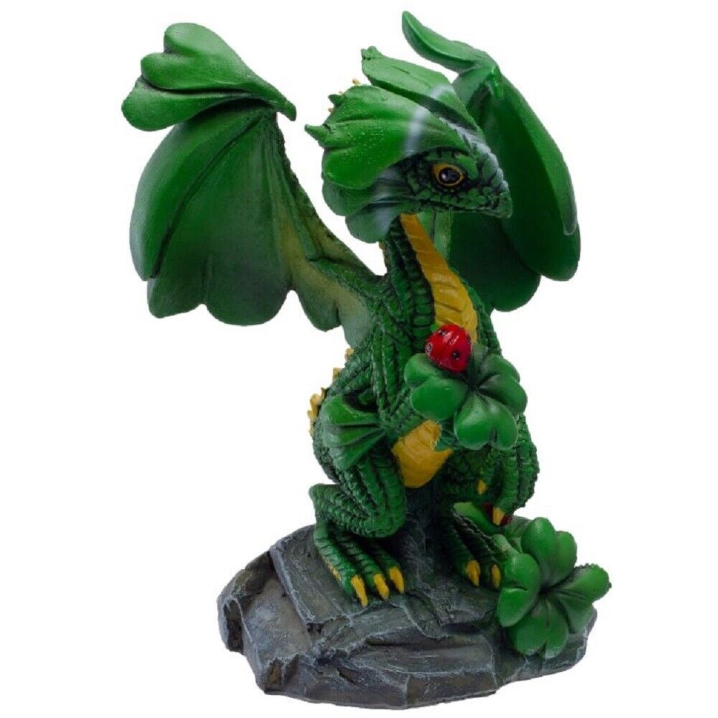 Green Fantasy Lucky Clover Dragon Resin Figurine by Stanley Morrison 4.75 inch