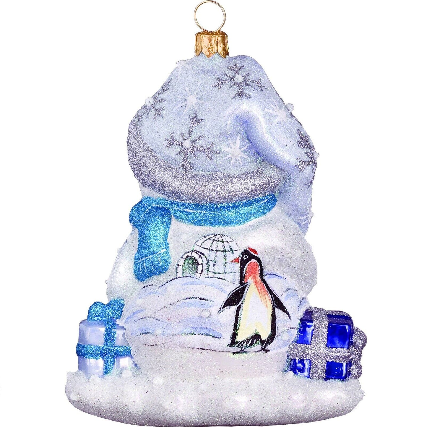 Joy to the World Glitterazzi Penguin Family Snowman Polish Glass Christmas Ornament