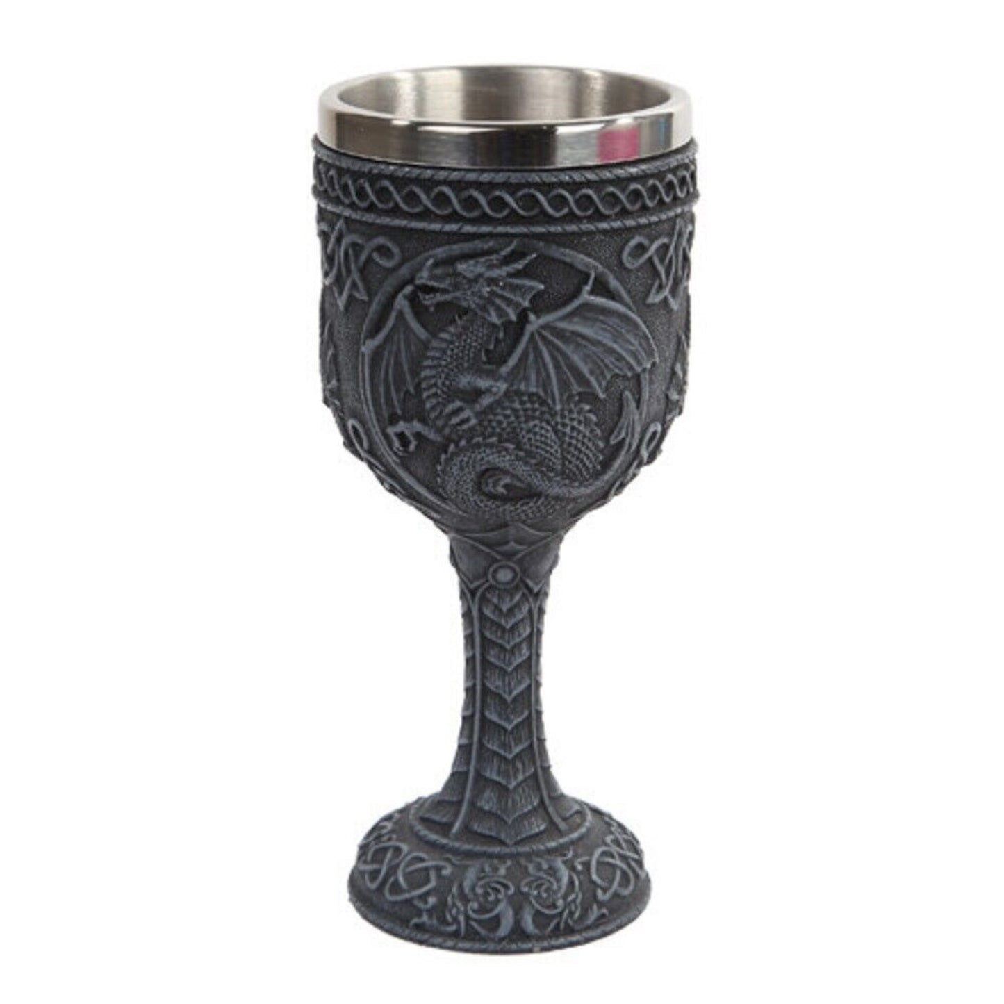 Celtic Pattern Dragon Wine Drinking Goblet Chalice Cup Mug Resin Body Stainless Steel Cup 6.75 inch
