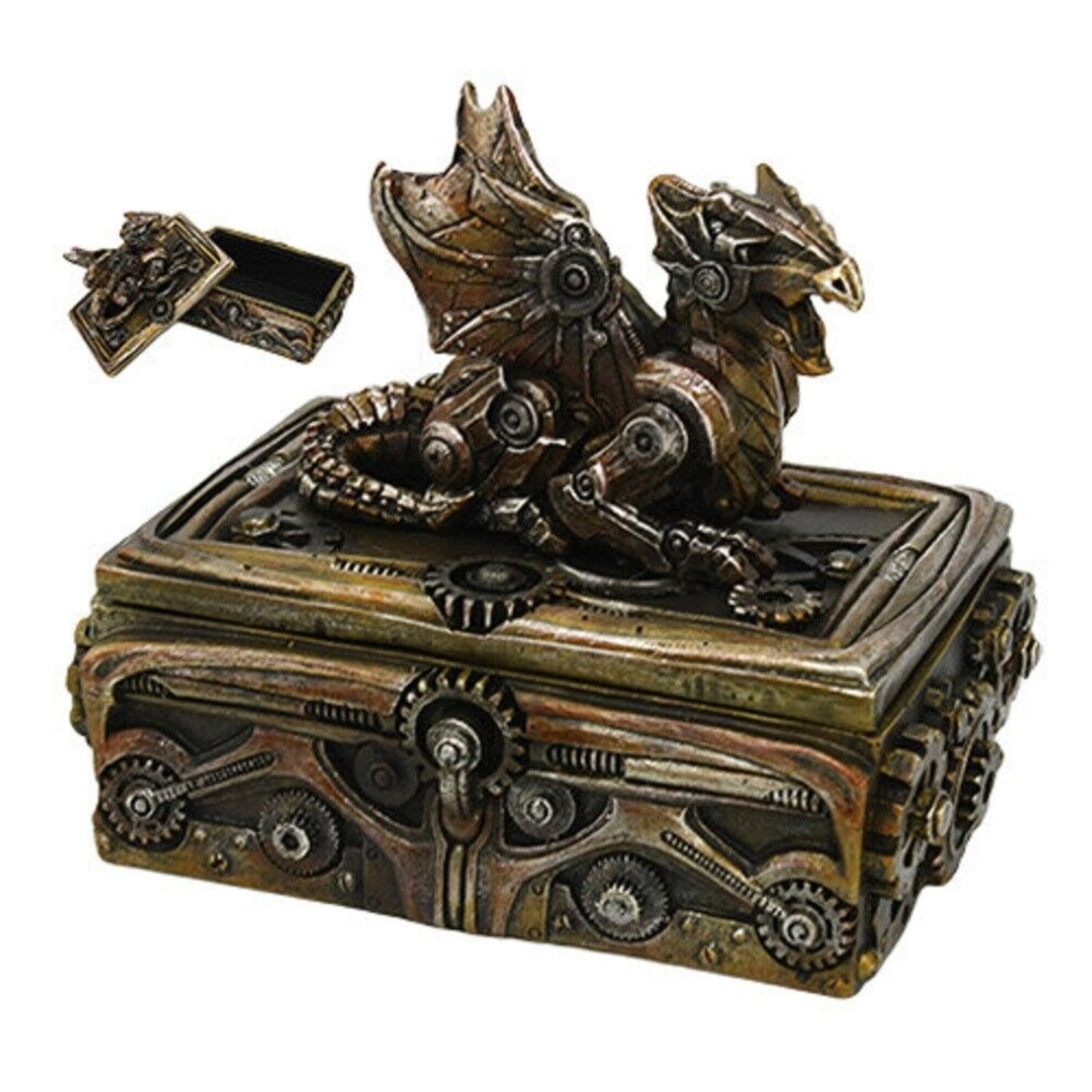 Steampunk Gears and Metal Dragon Jewelry Trinket Keepsake Box Mythical Fantasy Decoration