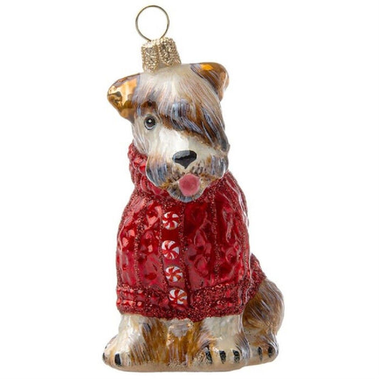 Joy To The World Soft Coated Wheaten Terrier in Christmas Sweater Glass Ornament