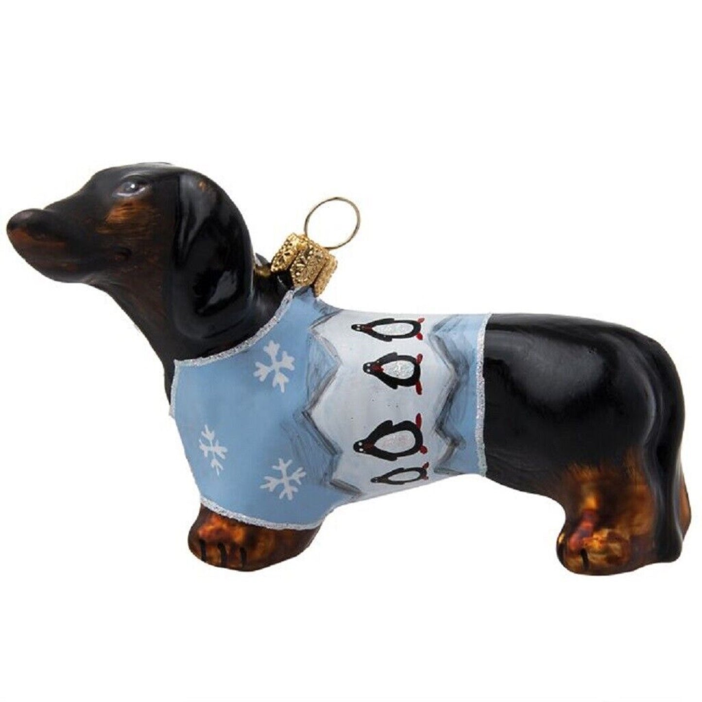 Joy To The World Dachshund in Penguin Christmas Pajamas Polish Glass Ornament