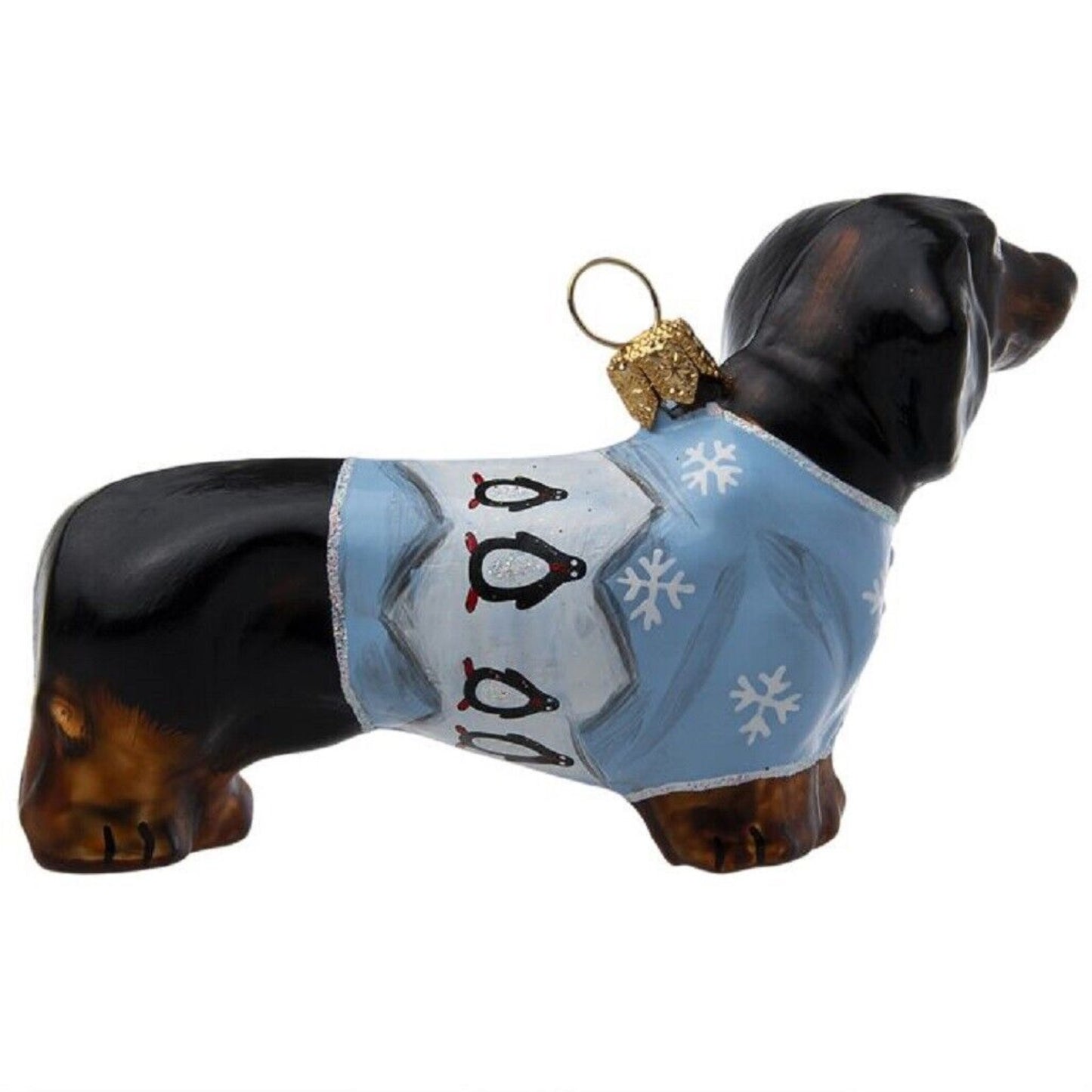 Joy To The World Dachshund in Penguin Christmas Pajamas Polish Glass Ornament