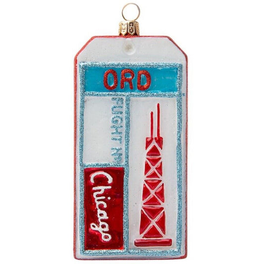Joy To The World Chicago Luggage Tag Polish Glass Christmas Tree Ornament