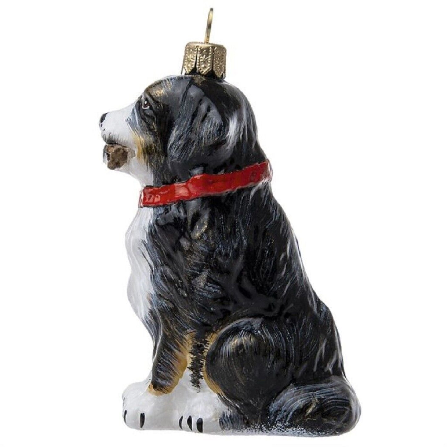 Joy To The World Bernese Mountain Dog with Fetching Stick Polish Glass Ornament
