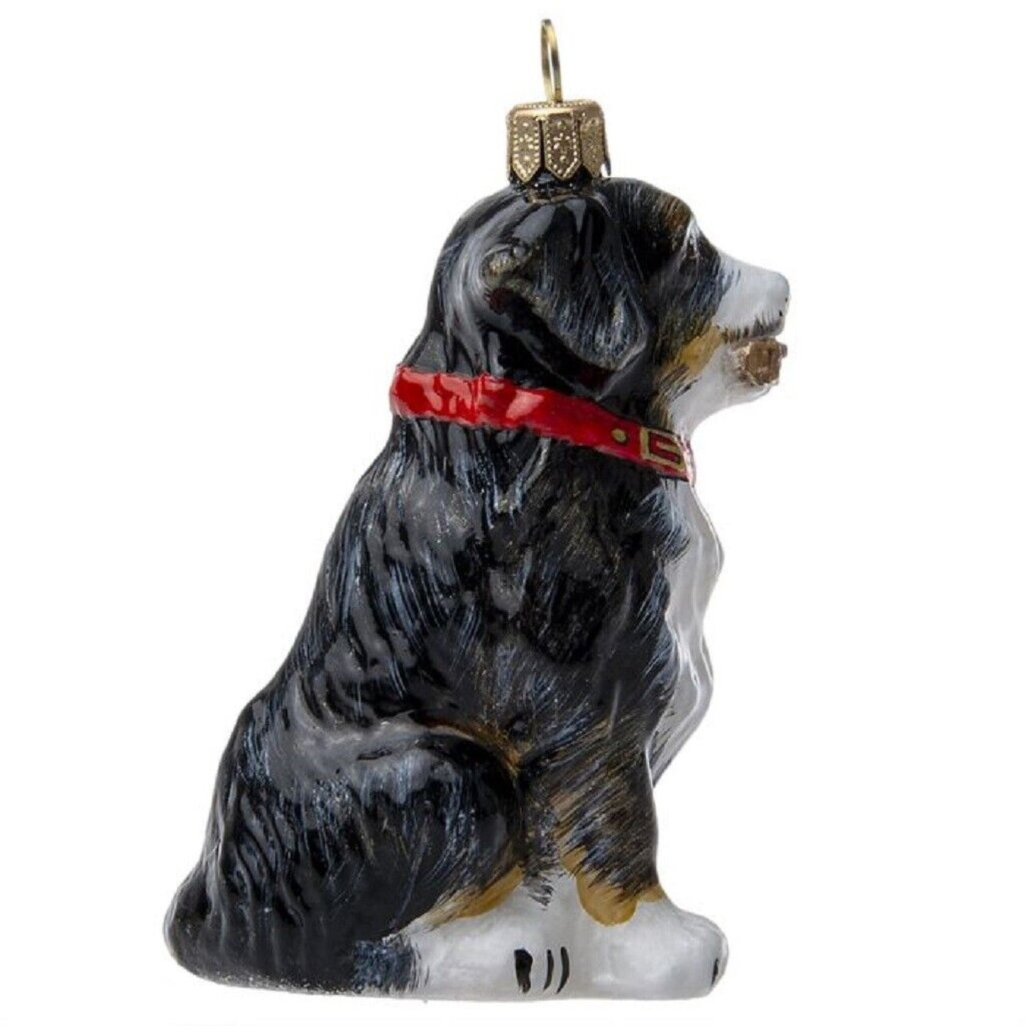 Joy To The World Bernese Mountain Dog with Fetching Stick Polish Glass Ornament