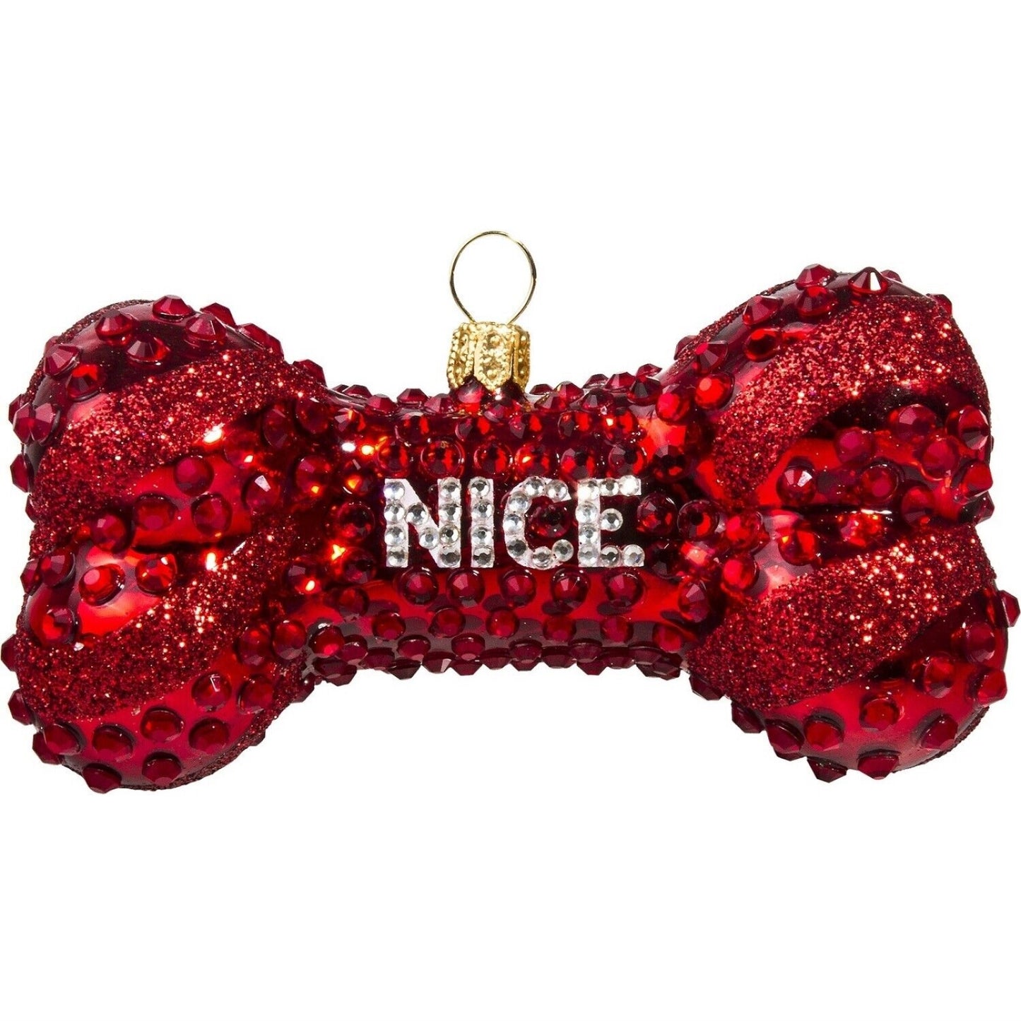 Joy to the World Red Naughty Or Nice Dog Bone Polish Glass Christmas Tree Ornament