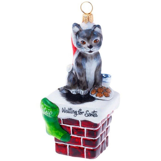 Joy To The World Waiting for Santa Cat Version 3D Polish Glass Ornament