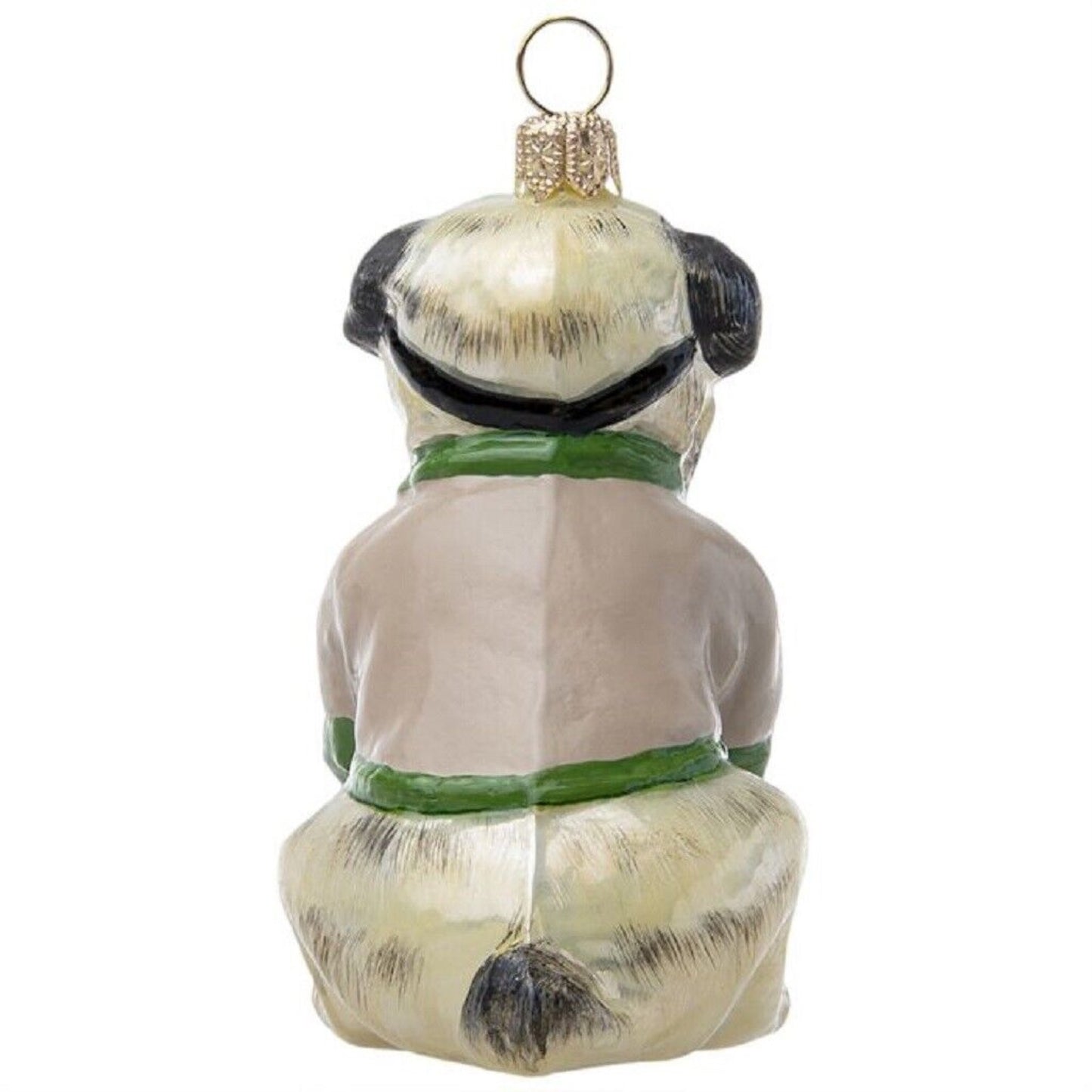 Joy To The World Bah Hum Pug Fawn Dog Polish Glass Christmas Tree Ornament